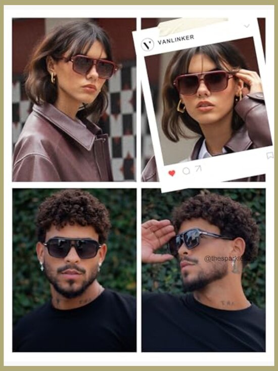 Retro Square Vintage Aviator Sunglasses for Women Men UV400 Protection main image 6
